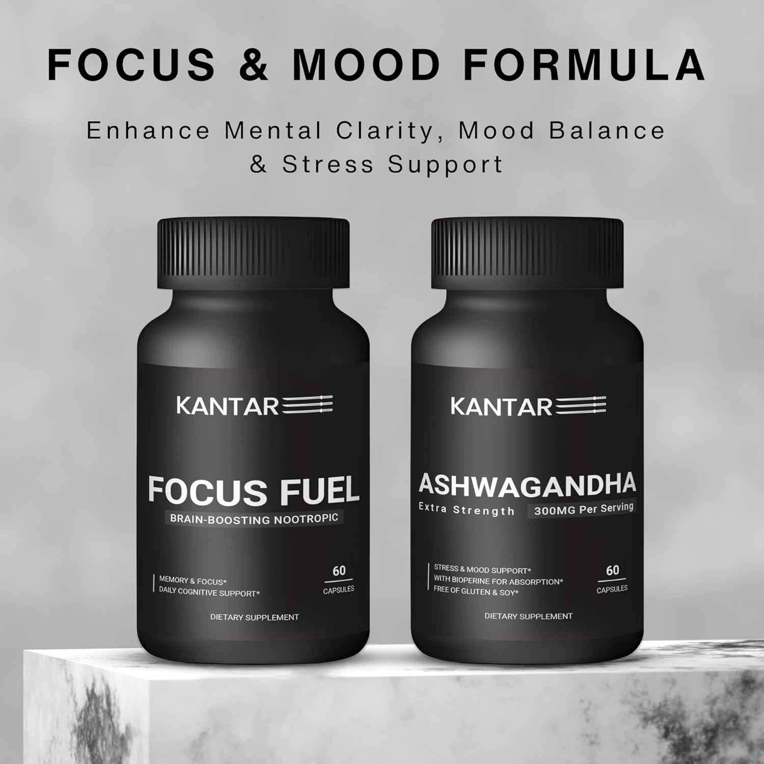 KANTAR Focus & Mood Formula Bundle: Supports Clarity, Memory & Stress Relief – Vegan, Non-GMO, Gluten-Free
